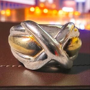 Vintage CNA Sterling Silver Two-tone Modernist X Ring